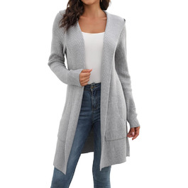 Жіночий трикотажний кардиган JUOIANTANG з довгими рукавами, кишенями та капюшоном, сірий, S-XXL