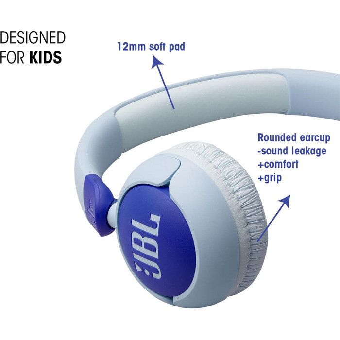 Навушники JBL Junior 320 для дітей з мікрофоном, кабель, блакитні, JBL Safe Sound, 12 мм, блакитний колір