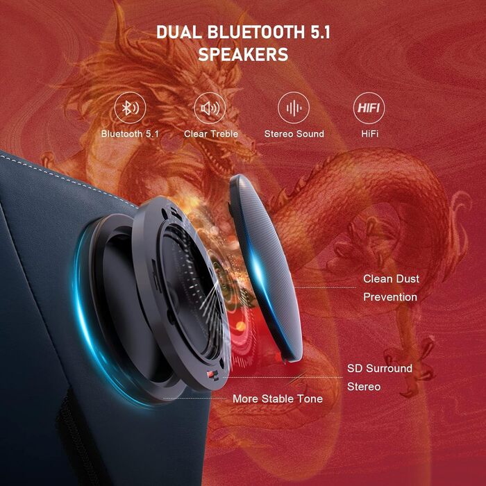 Ігрове крісло GTPLAYER Dragon Series з Bluetooth-динаміками, підставкою для ніг, ергономічне комп'ютерне крісло для геймерів, синє