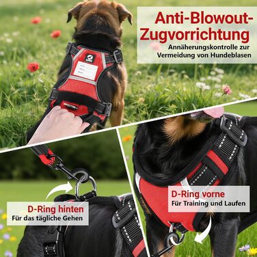 Нашийник для собак великих порід з ручкою, без обмеження грудної клітини, дихаючий, безпечний, світловідбиваючий, без поліуретану, для тренувань та активного відпочинку, Sti 2 Bau (L, червоний)