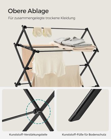 Стійка для сушіння білизни SONGMICS LLR770B01, складна, сталева, 37x75x135 см, для дому та вулиці