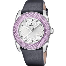 Жіночий класичний годинник Festina F16591/7 з кварцовим механізмом, сірим шкіряним ремінцем та мінеральним склом, водонепроникність 5 ATM