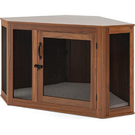 Будка для собак COSTWAY кутова, переноска з дверцятами та подушкою, крізь для домашніх тварин у стилі меблів для маленьких собак та котів, клітка для тварин, будка для собак, будинку для тварин, коричнева, 114 x 60 x 68 см