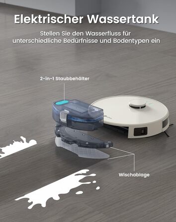 Робот-пилосос LEFANT M2Plus з функцією миття, 6000Pa, LiDAR-навігація, самоочищення, ідеальний для шерсті тварин, білий (M1-C)