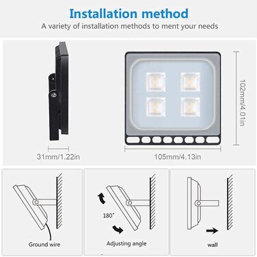 papasbox LED Floodlight, Floodlight, Spot, Searchlight, LED Floodlight Construction Light with Plug, Waterproof IP65, 3000K Warm White, Ideal Wall Light Outdoor Lighting for Garden, Garage, Hotel (Warm White, 20W)