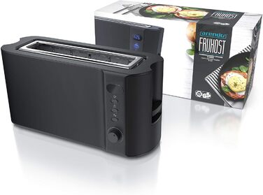 Arendo - 2-Slice Long Slot Toaster - Defrost Function - 1000 W - Double-walled Housing - Integrated Roll Attachment - Browning Levels 1-6 – Display with Remaining Time Indicator - Stainless Steel Black Matte A: Black Matte