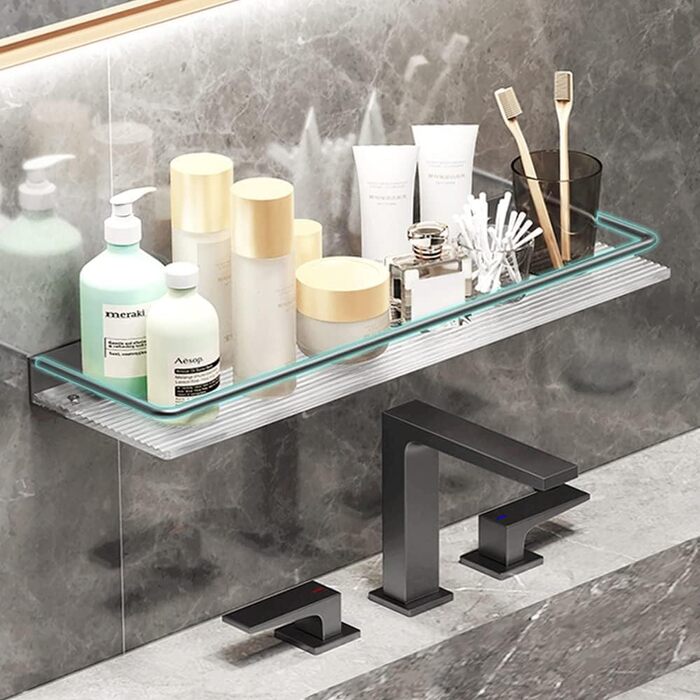 Acrylic Bathroom Shelf with Adhesive Wall Mount, 30 cm, Shower Shelf for Bathroom