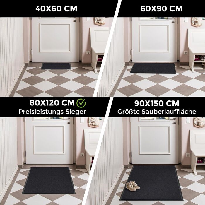 Килимок для дому Carpet Diem: антиковзаюча штормолова килимова підставка для входу, 40x60 см, антрацит