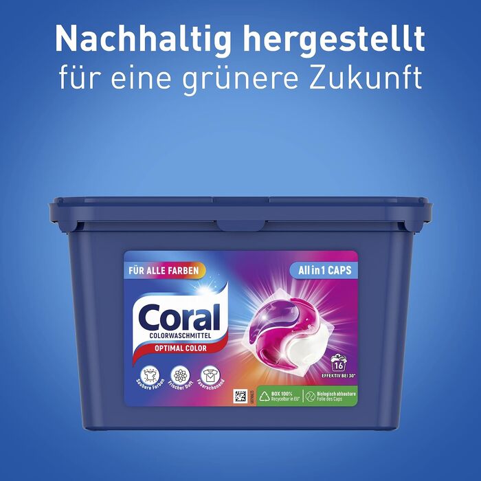 Капсули для прання кольорової білизни Coral Allin1 Caps Optimal Color з тривалим ароматом, 64 шт (4х16)