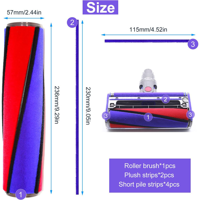 Replacement Brush for Dyson V6 V7 V8 V10 V11 Soft Bristle Floor Brush, Soft Roller for Dyson Accessories, with 6 Felt Strips for Dyson Vacuum Cleaners, Cleaning and Dust Removal ABS