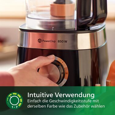 Philips Compact Food Processor – 850W, 31 Functions, 2.1-Liter Bowl, PowerChop, Stainless Steel Blade (HR7530/10) 850 Watt, 29 Functions + Stand Mixer Attachment