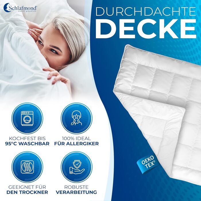 Schlafmond Medicus Clean всесезонна ковдра 135x200 см – преміум стьобана ковдра з бавовни для алергіків, терморегулююча, вироблено в Німеччині