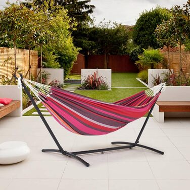 Hammock with stand, double cotton with stand for 2 people, portable outdoor & indoor patio, yard, garden, weight capacity up to 200 KG, Red