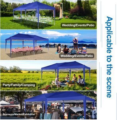 COBIZI Pop-up Pavilion 3x3, Folding Pavilion 3x3 Waterproof, Stable, Winter-proof |8x Pegs|4x Wind Rope|UV Protection 50+|High-Density Tarpaulin| Pavilion Foldable 3x3m Party Tent Folding Pavilion 3x3 Garden Pavilion (Navy Blue, 3x6m with 6 Side Walls)