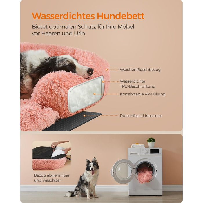 Feandrea FluffyHug Dog Bed, Plush, Dog Blanket Sofa, Sofa Protector Dog, Dog Cushion, Size M, for small and medium-sized dogs, 80 x 75 x 16 cm, PGW221G02 (L 110 x W 95 x H 18 cm, Pink)