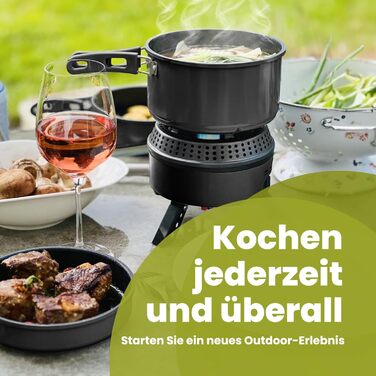 Набір кухонного посуду для кемпінгу на 2-4 особи: електричний та газовий котел 700W/2200W, посуд для кемпінгу, трекінгу, дому та вулиці (1 каструля + 2 сковорідки)