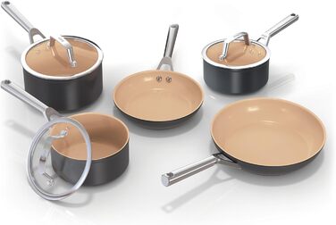 Ninja Extended Life 5-Piece Ceramic Cookware Set (20 & 24 cm Frying Pans + 16, 18 & 20 cm Sauce Pans with Lids), Non-Stick Coating (PFOA, PFA, Lead, and Cadmium Free), Oven Safe up to 285°C, 5-Piece Cookware Set