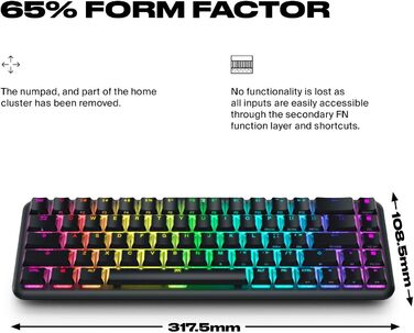 Механічна ігрова клавіатура Fnatic STREAK65 з RGB-підсвічуванням та швидкими срібними перемикачами (65% layout, DE/QWERTZ)