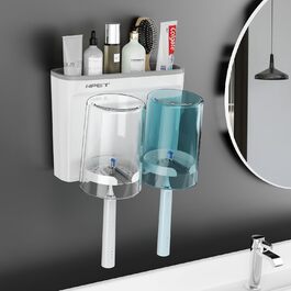 NPET Bathroom Toothbrush Holder, 3 Cups, Toothbrush Holder Set, Wall Mount, Ideal Bathroom Accessory Organization (2 Cups, Grey)