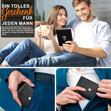 Чоловічий тонкий гаманець RFID захистом з карбонової шкіри, Portmonee з 11 відділеннями для карток, віконцем для ID, відділенням для грошей, мінімалістичний гаманець з подарунковою коробкою - Чорний