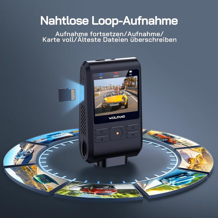 Dashcam WOLFANG Mini 2.5K 1440P WiFi з SD 32GB: Нічне Бачення, Широкий Кут 170°, WDR, Паркувальний Режим, G-Sensor, Циклічна Запис