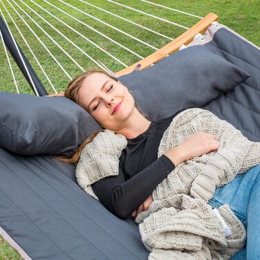 Подвійна гамак SUNCREAT з вигнутою перекладиною, 204 кг, темно-сірий колір, міцна вулична гамак з кишенею