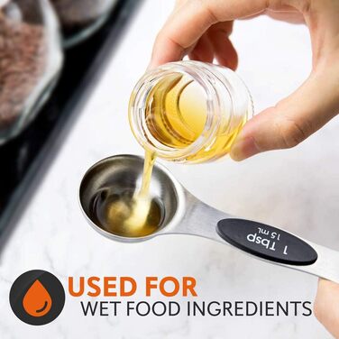 Набір магнітних мірних ложок NutriChef з нержавіючої сталі, двосторонні та штабельні, 6 предметів, для сухих та рідких інгредієнтів
