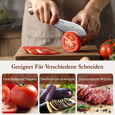 HEZHEN ніж кухарський 21 см з дамаської сталі 67 шарів, професійний, з дерев'яною піхвою, Full Tang з мікарти