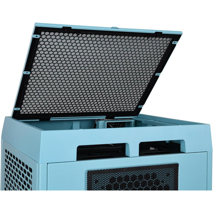 Корпус Thermaltake The Tower 200 Turquoise Mini-ITX з вертикальним розташуванням, загартоване скло, 2x CT140 вентилятори, підтримка AIO 280мм, GPU до 380мм