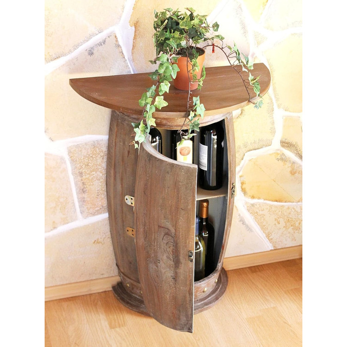 DanDiBo Half-Round Console Table with Wine Rack, Wine Barrel, 0373-R Brown, Wooden Barrel Cabinet, 73 cm Side Table, Console Table, Wall Console, Bar