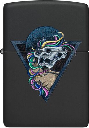 Запальничка Zippo з черепом коня, чорний матовий корпус, ефект Black Light, заправна, вітростійка, подарункова коробка, США