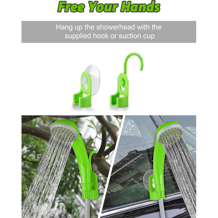 LIBERRWAY Camping Shower Battery Powered Camping Shower Outdoor with Shower Hose and Rechargeable Battery Water Pump for Garden Travel Car Washing (Green)