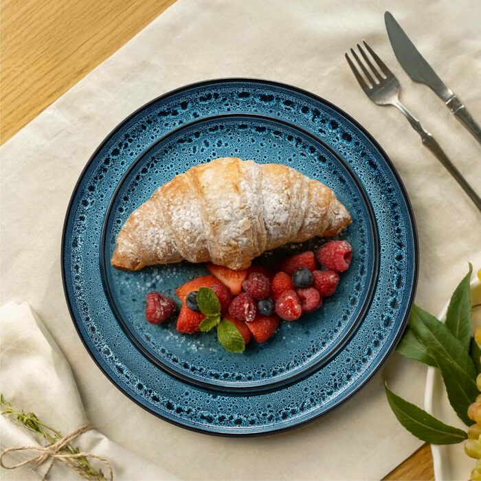 Набір посуду Twinzee Steingut 24 елементи (6 персон) - тарілки та миски, Tafelservice, з каменю, колекція Riviera (Азур, великі тарілки (x6))