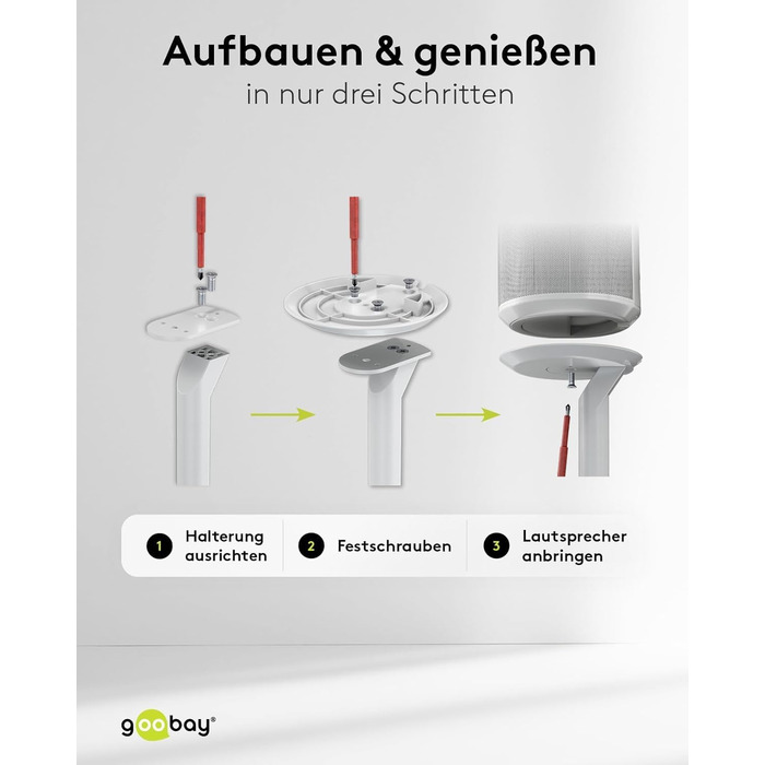 Стійка-підставка для колонки Sonos Era 100 від Goobay, з кабелем-менеджментом, біла, висота 71 см, витримує до 3 кг (71983)