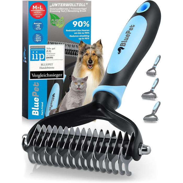 Буршлюк для собак та котів з довгим хутром BluePet: щітка та гребінець для видалення підшерстя та ковтунів | Захист верхнього шару шерсті