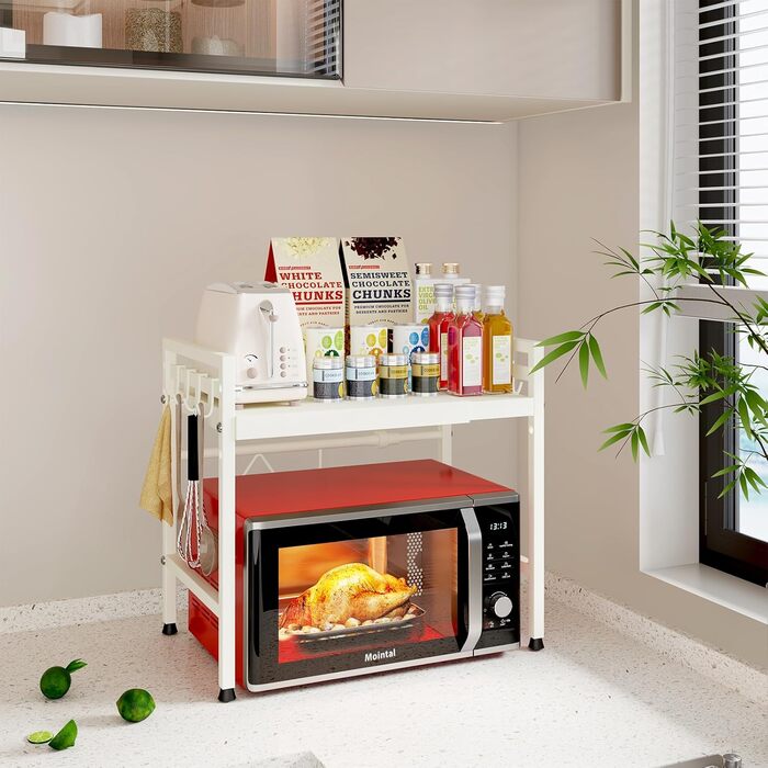 Регульована підставка для мікрохвильової печі, 2-рівнева, розширювана, з вуглецевої сталі, з 8 гачками, для кухні