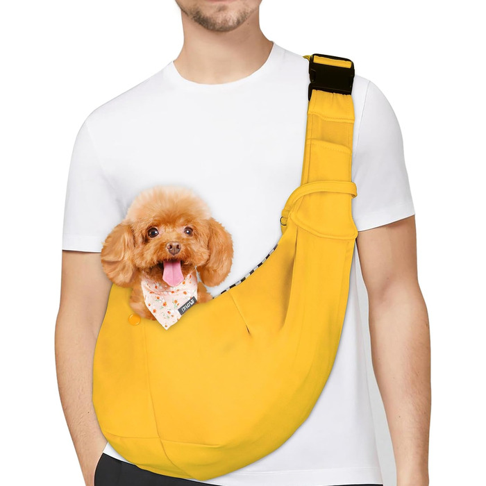 PetLoft Сумка-переноска для собак та котів, реверсивна, регульована, Cross-Body Carrier з підстібкою для нашийника (Жовтий)