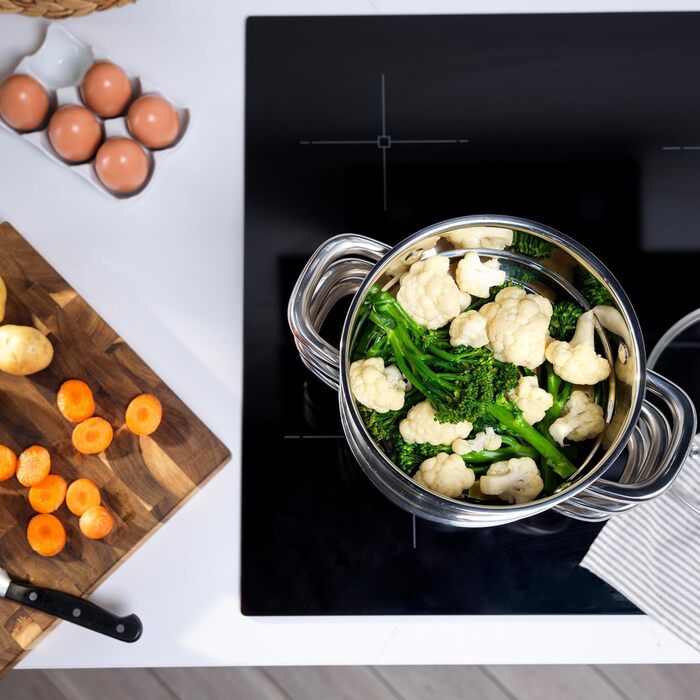 Salter Timeless 3-рівневий паровар з нержавіючої сталі – 18 см, з ручками та скляною кришкою, антипригарне покриття, для індукційних плит