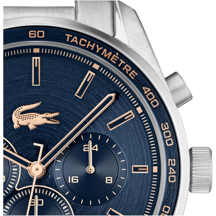 Годинник чоловічий Lacoste Boston Chronograph кварцовий з шкіряним або металевим браслетом (Navy, Метал)