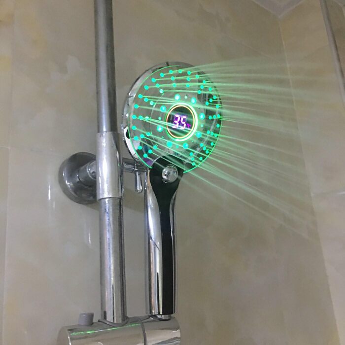 LED душова насадка GuDoQi, 3 кольори підсвічування, температурна індикація, 3 режими струменя, діаметр 13 см
