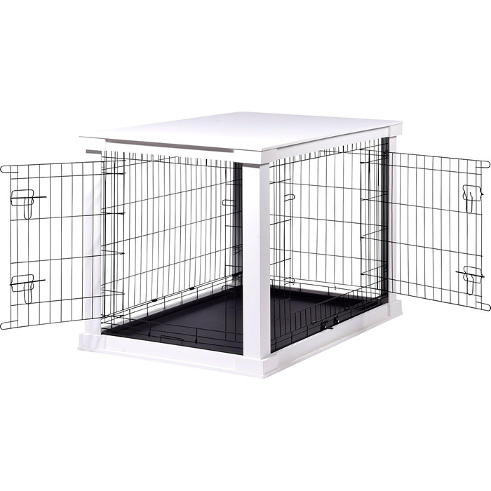 Дерев'яний вольєр для собак Dobar® розмір M - Будка для собак з поверхнею столу - Будка для собак для дому - Будка для собак з масиву дерева - журнальний столик - 83 x 55 x 59 см - Білий