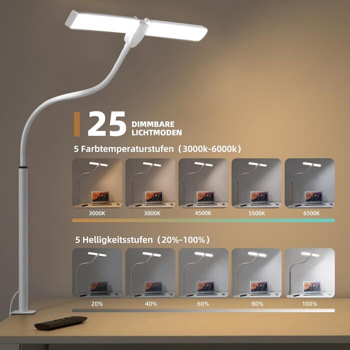 LED лампа настільна диммерна з пультом, 5 кольорів та 5 рівнів яскравості, функція пам'яті, для офісу та дому