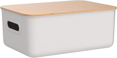 Kerhouze 2 PCS Storage Box with Bamboo Lid White Storage Plastic Box for Organization Stackable Storage Boxes with Handle for Kitchen Bathroom 38.4 * 27 * 15.2cm, 13L