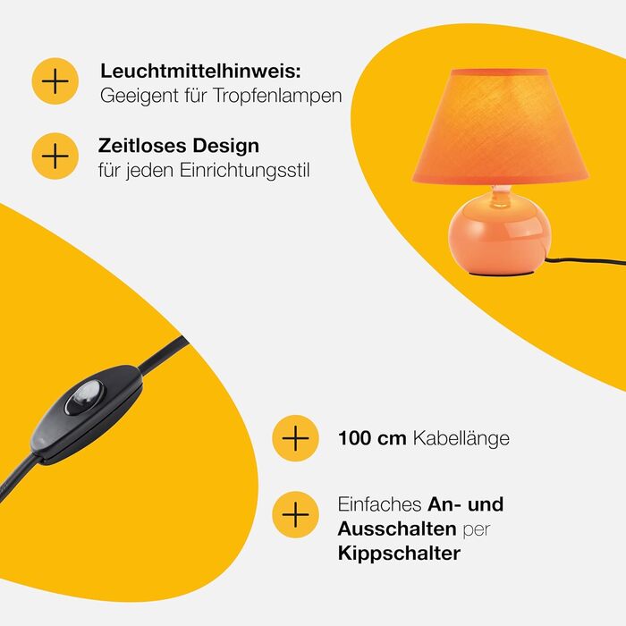 BRILLIANT Primo – стильна настільна лампа з тканинним абажуром, оранжевого кольору, для спальні, вітальні та приліжкового столика, цоколь E14