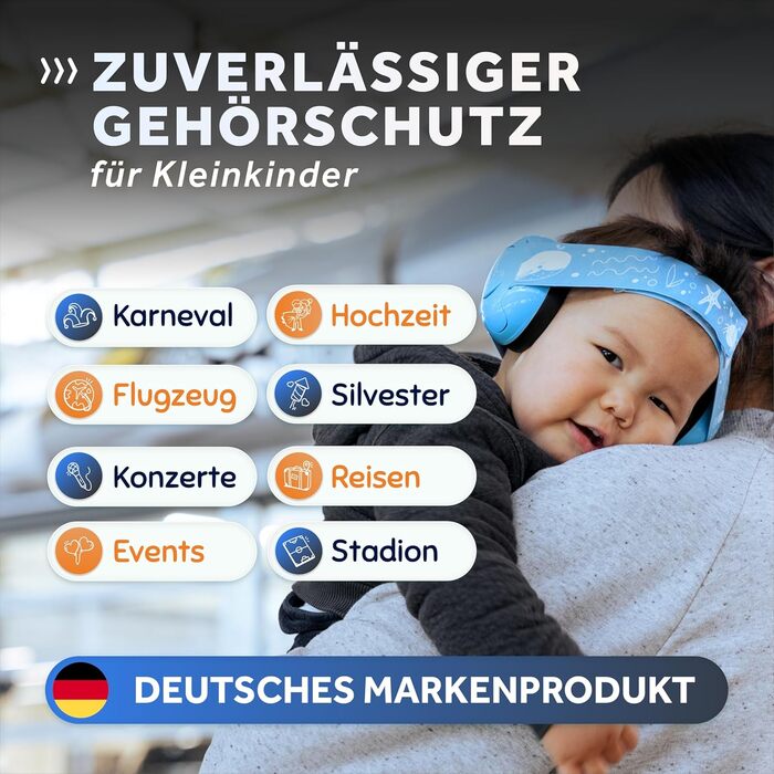 Schallwerk Mini+ - Навушники-захисники для малюків - високоякісні навушники для захисту від шуму для дітей - захист слуху для дітей, захист слуху для немовлят, навушники-захисники для немовлят, захист від шуму, небесно-блакитний