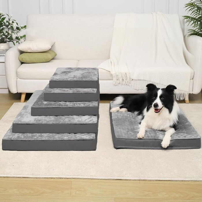 KSIIA Orthopedic Dog Bed for Large Dogs, XL Washable Dog Cushion Fluffy Dog Mat Dog Mattress with Removable Cover in Dark Grey 105x70x8cm