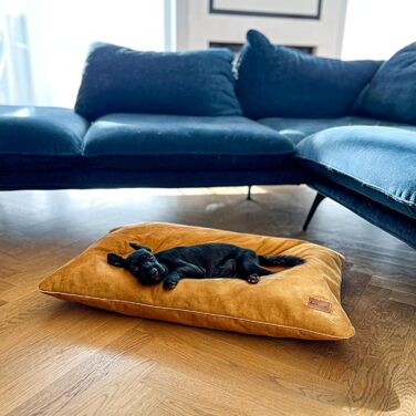 М'яке ліжко-подушка для собак та котів. Зміцнена, м'яка, безпечна для тварин. Розміри: L 80 x B 50 x H 8 см, колір: жовтий