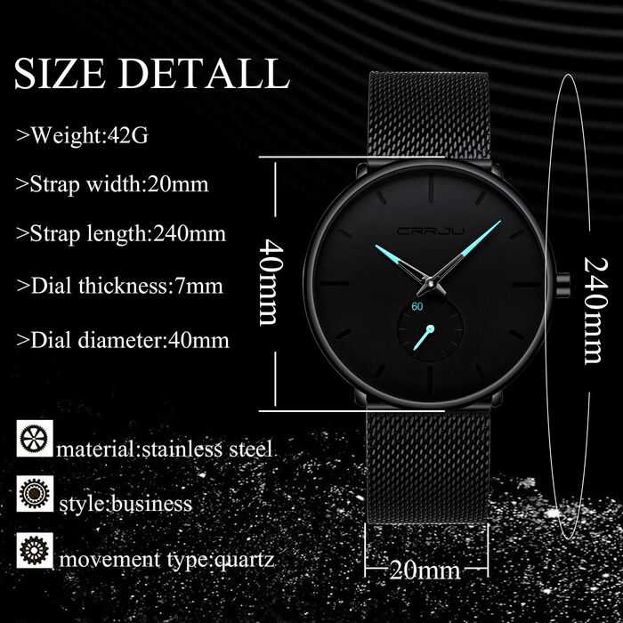 Годинник на руку Unendlich U Infinito, чорний, ультратонкий, для чоловіків, мінімалістичний, модний, кварцовий, з чорним браслетом з нержавіючої сталі, водонепроникний