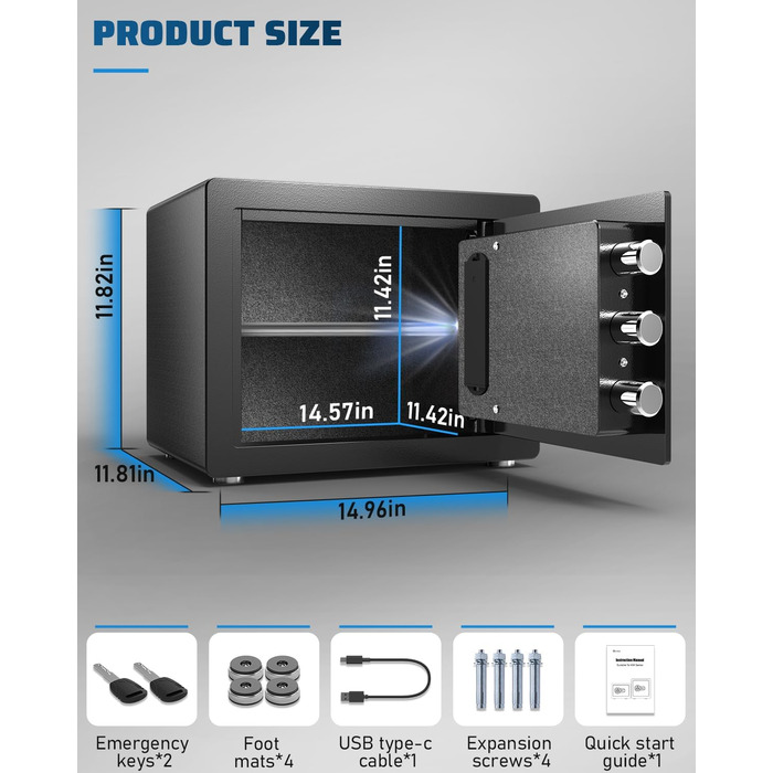 Сейф Kavey Safe Tresor: цифровий замок, подвійний захист, LED-підсвічування, 32L