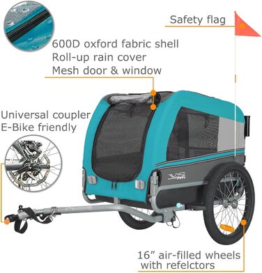 Універсальний візок-перевозник для собак Tiggo VS Pets Medium: велосипедний, буксирний, для джогінгу, блакитний